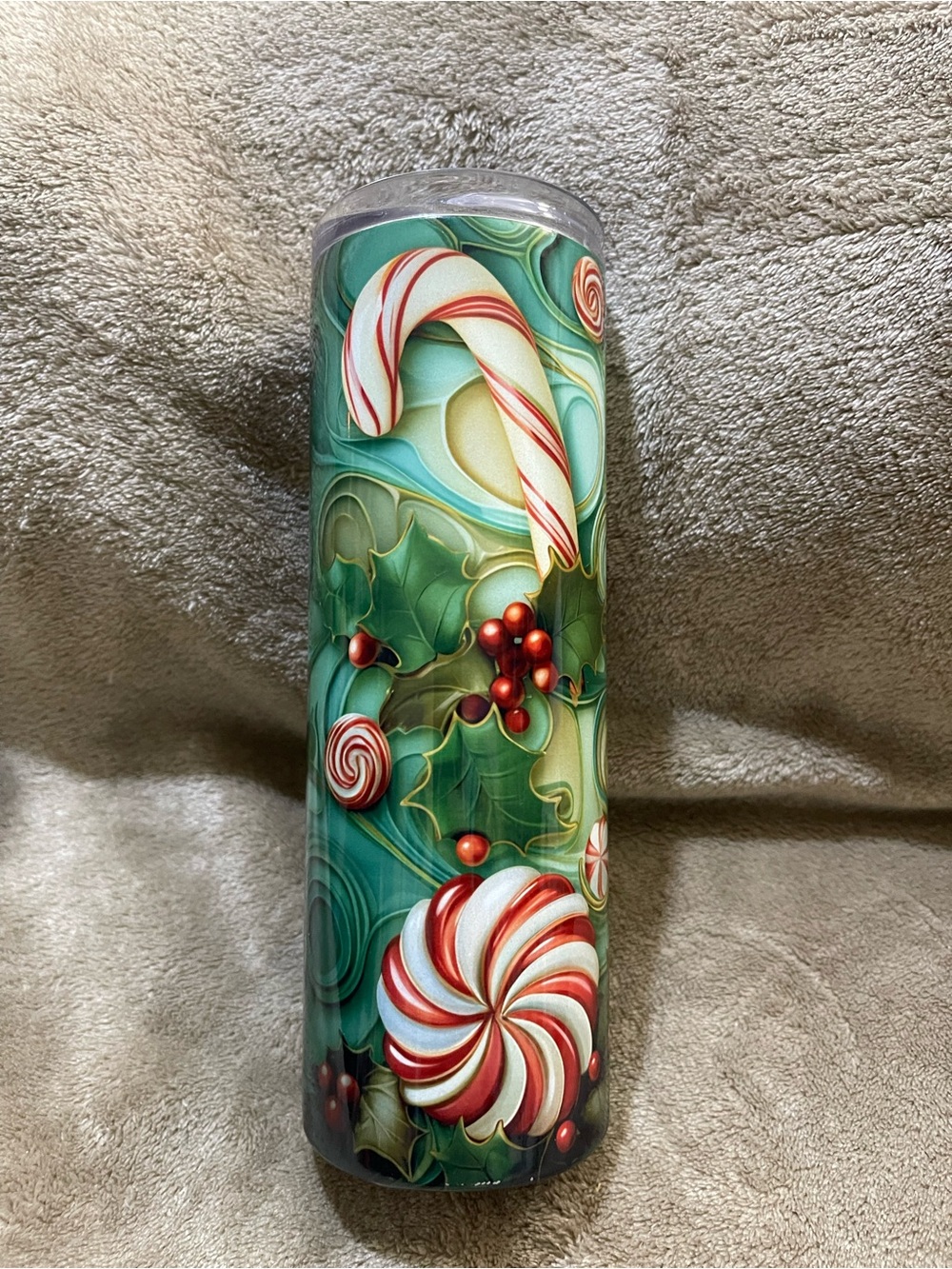 Holiday Sweet Peppermint Candy Cane Stainless Steel 20oz Tumbler